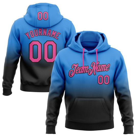 Custom Stitched Powder Blue Pink-Black Fade Fashion Sports Pullover Sweatshirt Hoodie - Main View