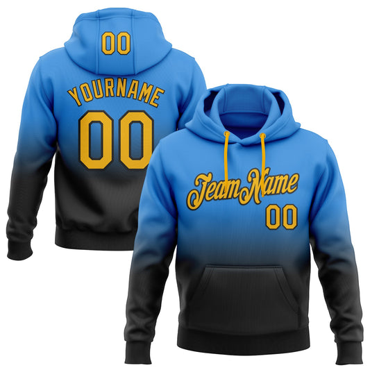 Custom Stitched Powder Blue Gold-Black Fade Fashion Sports Pullover Sweatshirt Hoodie - Main View