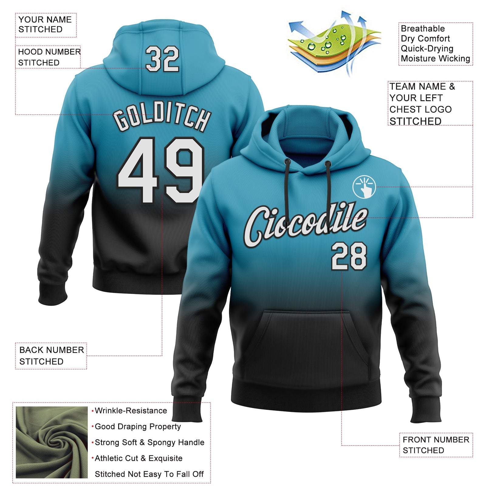 Custom Stitched Panther Blue White-Black Fade Fashion Sports Pullover Sweatshirt Hoodie view 2