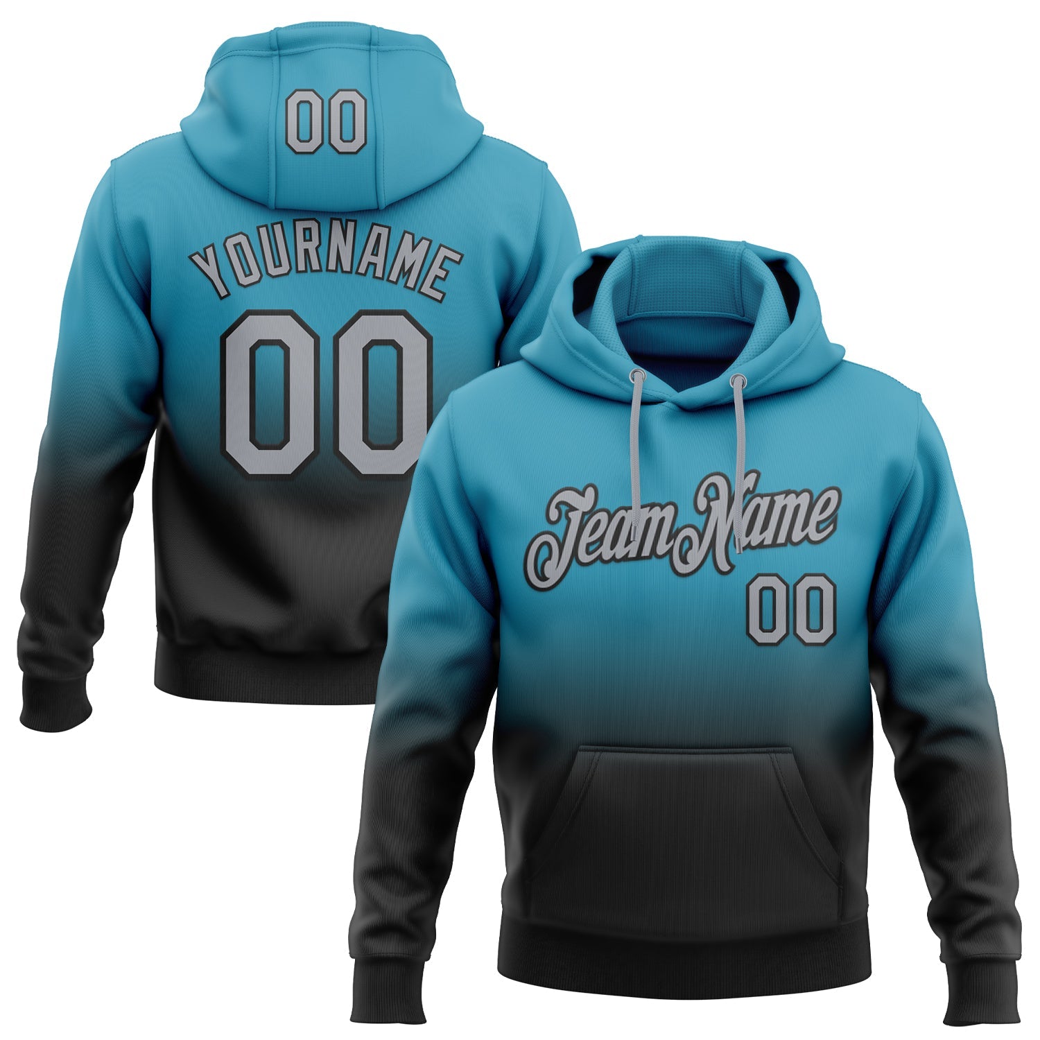 Custom Stitched Panther Blue Gray-Black Fade Fashion Sports Pullover Sweatshirt Hoodie - Main View