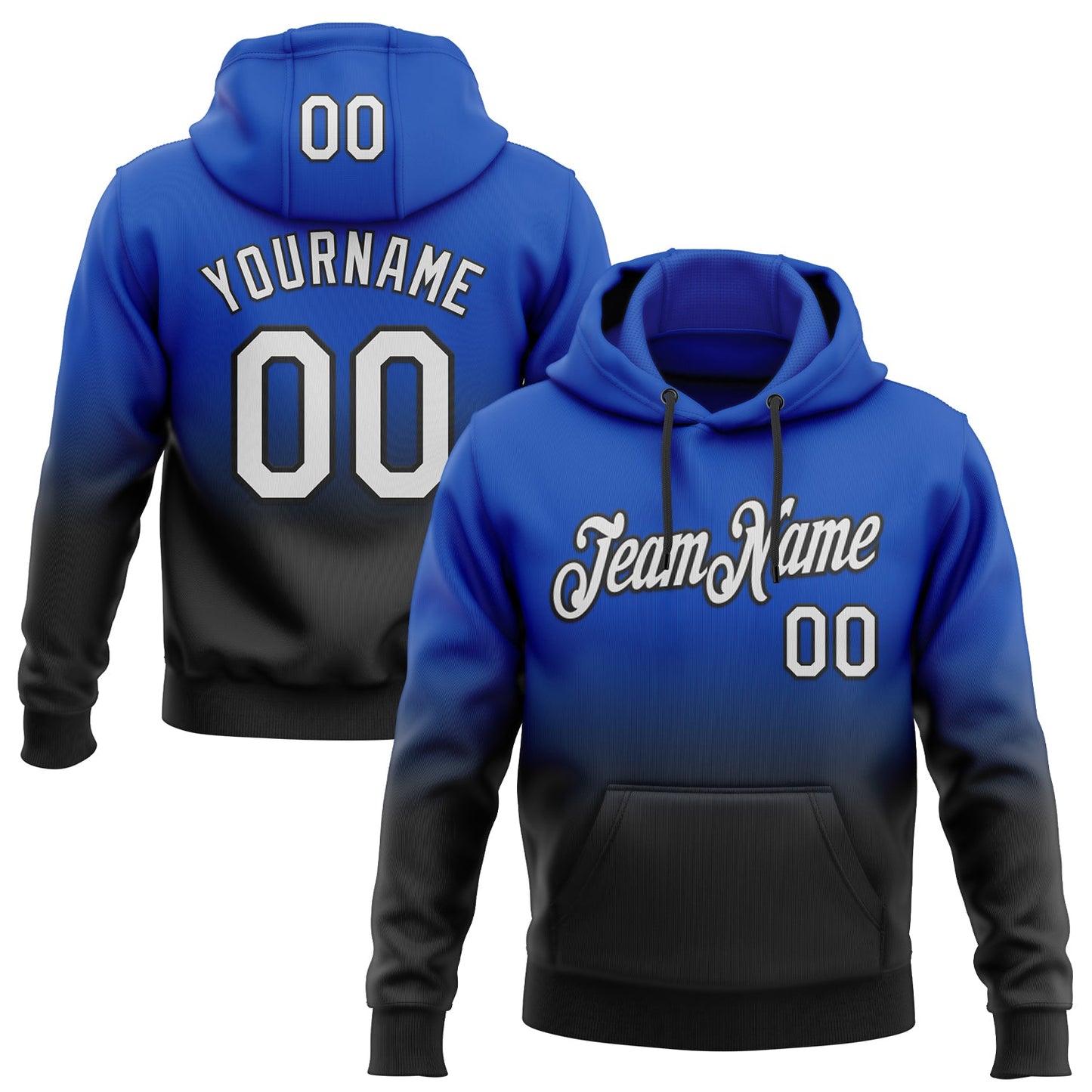 Custom Stitched Thunder Blue White-Black Fade Fashion Sports Pullover Sweatshirt Hoodie - Main View