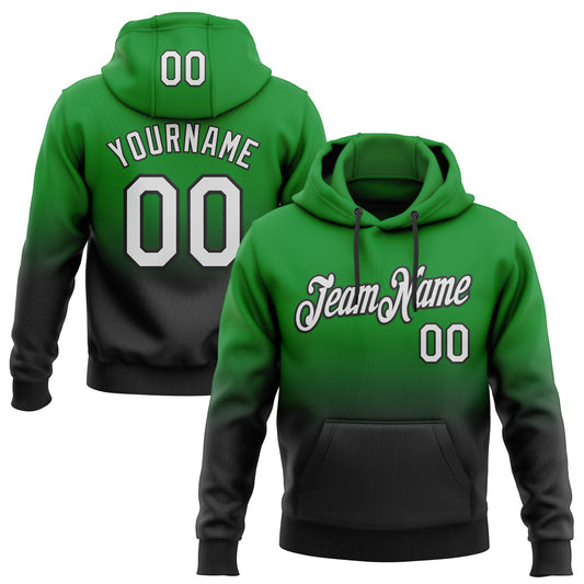 Custom Stitched Grass Green White-Black Fade Fashion Sports Pullover Sweatshirt Hoodie - Main View