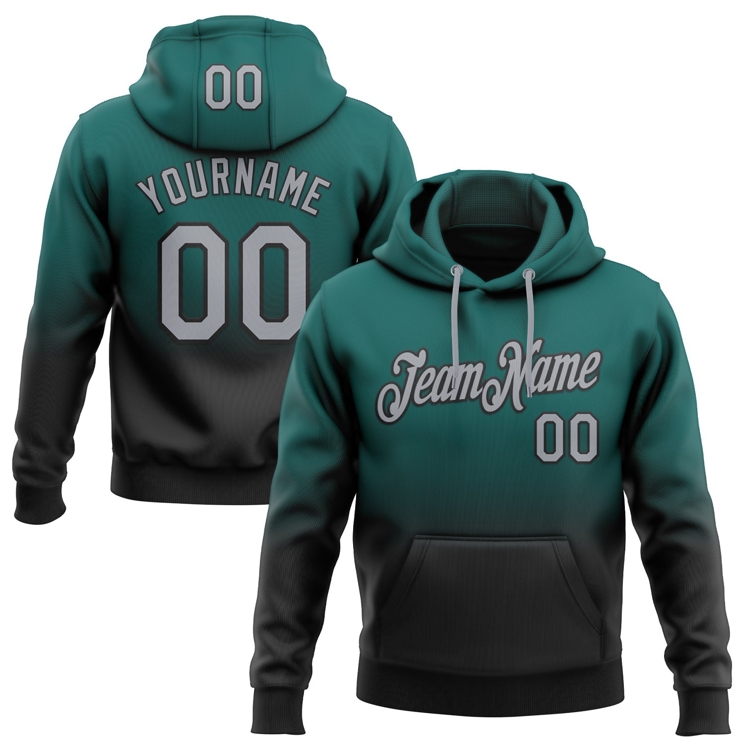 Custom Stitched Midnight Green Gray-Black Fade Fashion Sports Pullover Sweatshirt Hoodie - Main View