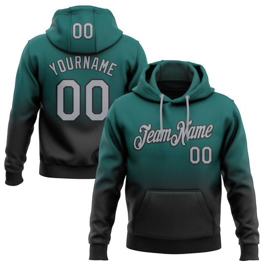 Custom Stitched Midnight Green Gray-Black Fade Fashion Sports Pullover Sweatshirt Hoodie - Main View