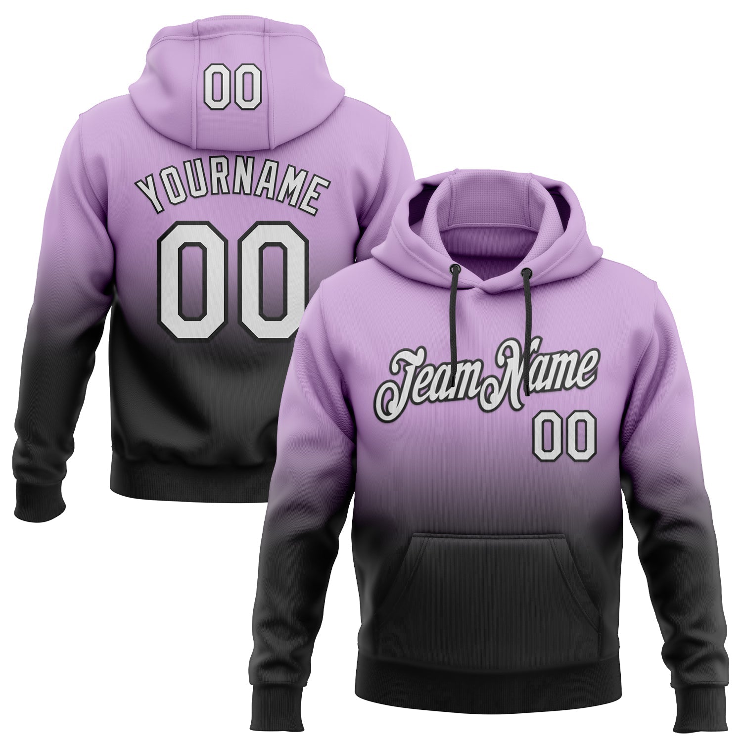 Custom Stitched Light Purple White-Black Fade Fashion Sports Pullover Sweatshirt Hoodie - Main View