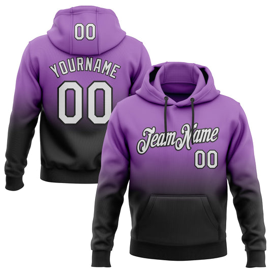 Custom Stitched Medium Purple White-Black Fade Fashion Sports Pullover Sweatshirt Hoodie - Main View