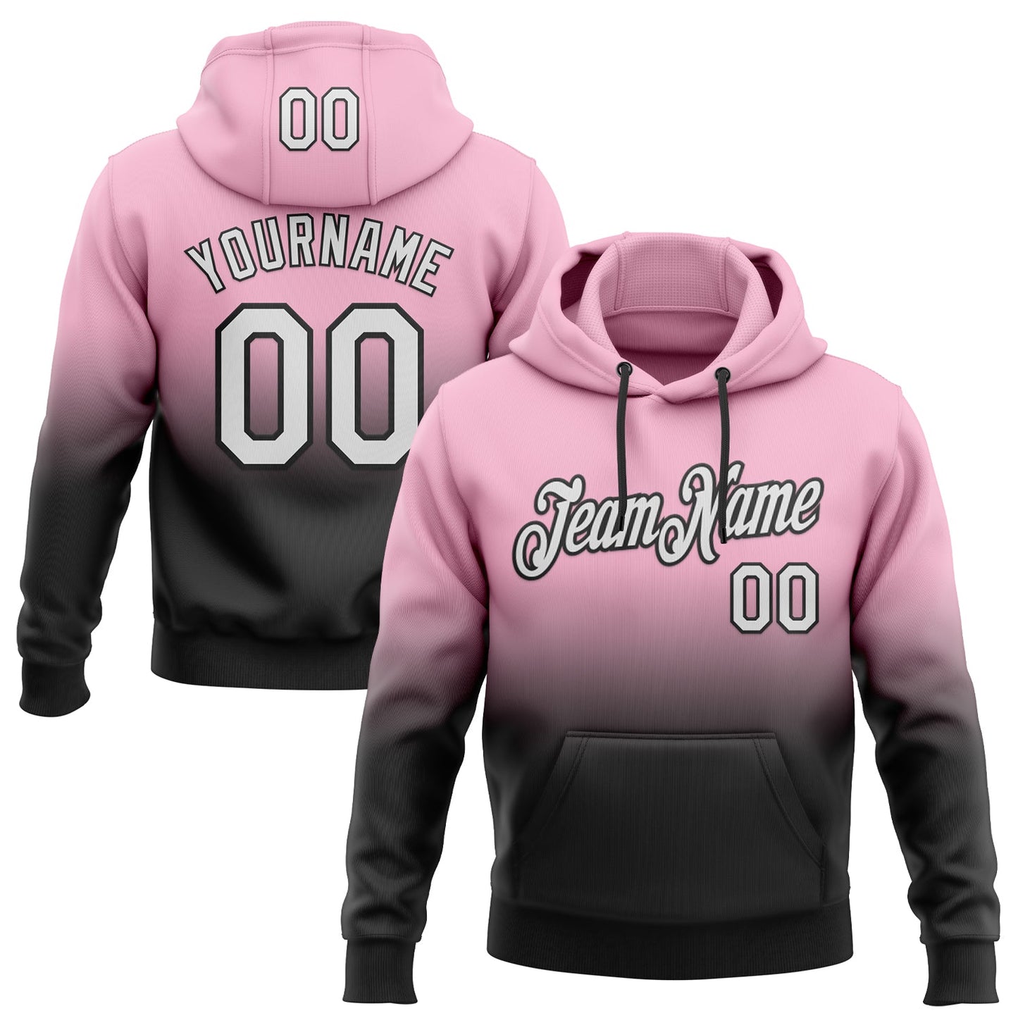 Custom Stitched Light Pink White-Black Fade Fashion Sports Pullover Sweatshirt Hoodie - Main View