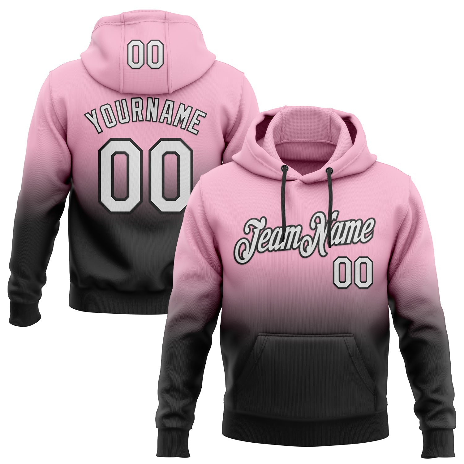 Custom Stitched Light Pink White-Black Fade Fashion Sports Pullover Sweatshirt Hoodie - Main View