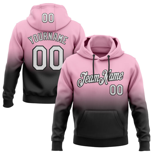 Custom Stitched Light Pink White-Black Fade Fashion Sports Pullover Sweatshirt Hoodie - Main View