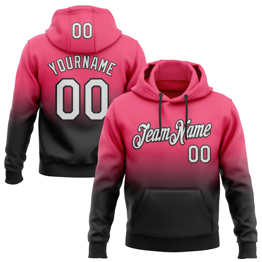 Custom Stitched Neon Pink White-Black Fade Fashion Sports Pullover Sweatshirt Hoodie - Main View