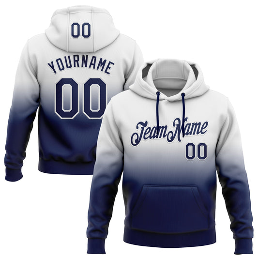 Custom Stitched White Navy Fade Fashion Sports Pullover Sweatshirt Hoodie - Main View