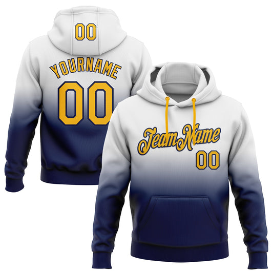 Custom Stitched White Gold-Navy Fade Fashion Sports Pullover Sweatshirt Hoodie - Main View