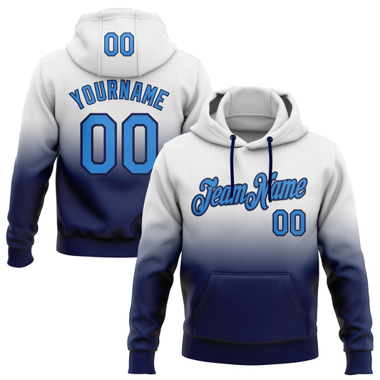 Custom Stitched White Powder Blue-Navy Fade Fashion Sports Pullover Sweatshirt Hoodie - Main View