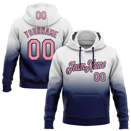 Custom Stitched White Medium Pink-Navy Fade Fashion Sports Pullover Sweatshirt Hoodie - Main View