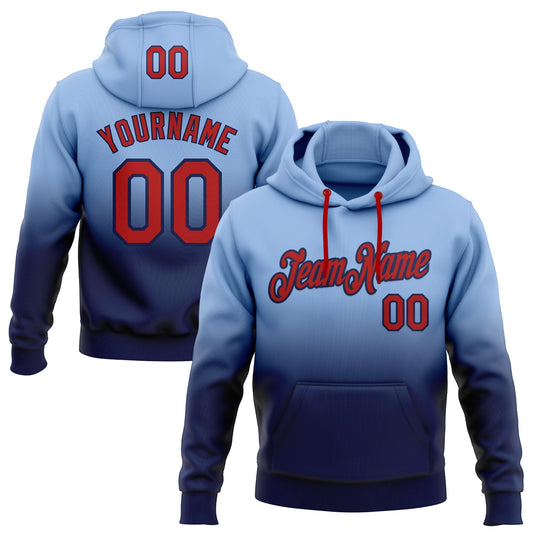 Custom Stitched Light Blue Red-Navy Fade Fashion Sports Pullover Sweatshirt Hoodie - Main View