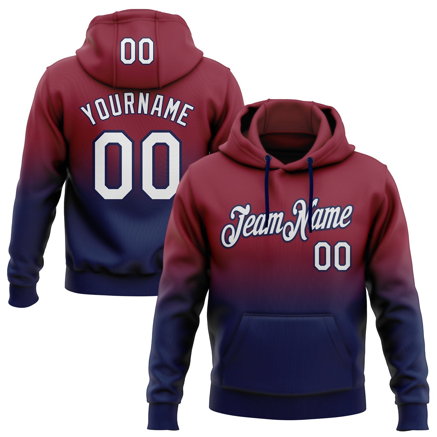 Custom Stitched Crimson White-Navy Fade Fashion Sports Pullover Sweatshirt Hoodie - Main View
