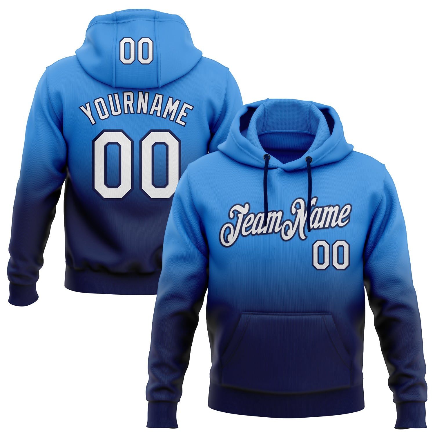 Custom Stitched Powder Blue White-Navy Fade Fashion Sports Pullover Sweatshirt Hoodie - Main View