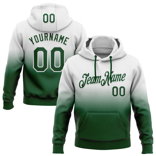 Custom Stitched White Green Fade Fashion Sports Pullover Sweatshirt Hoodie - Main View
