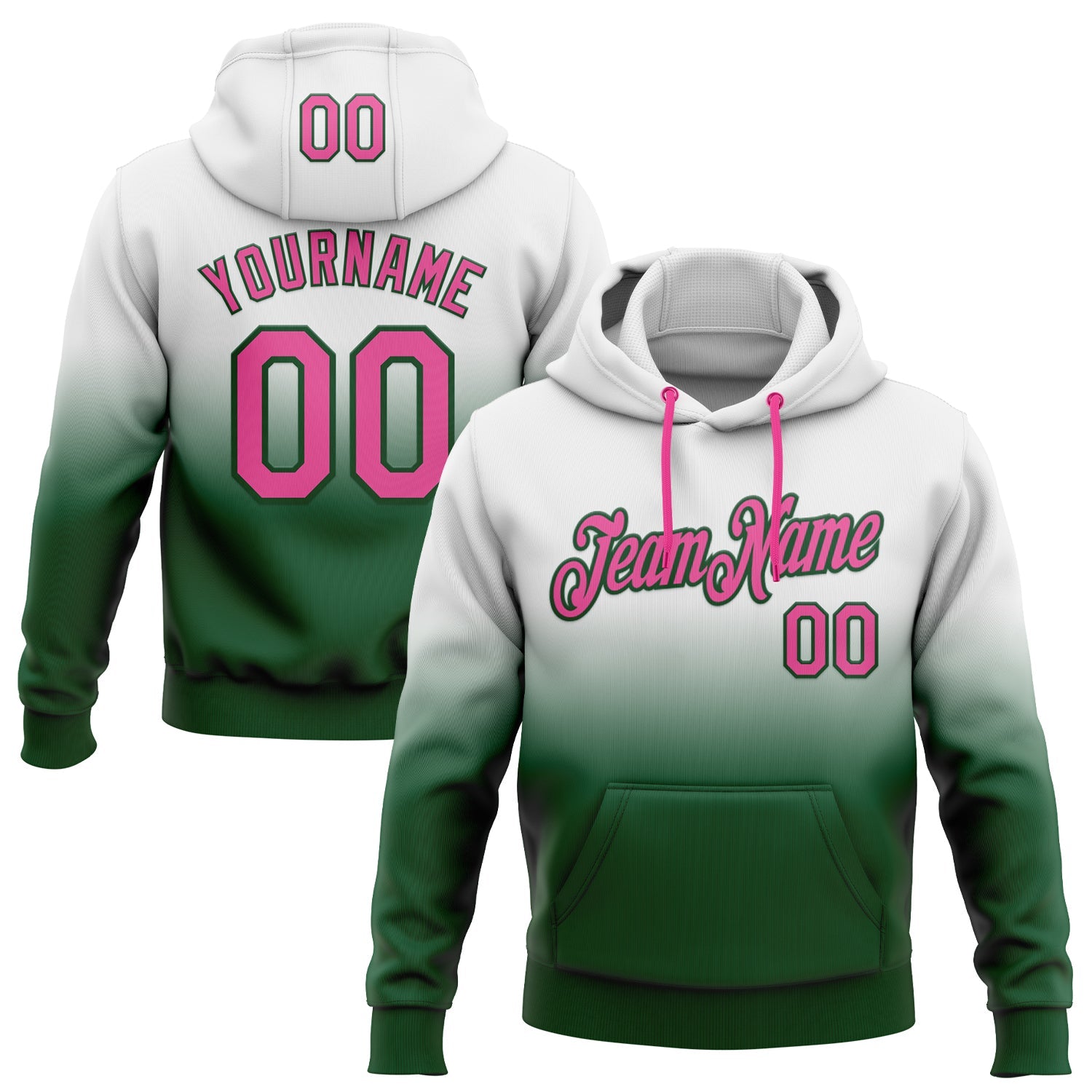 Custom Stitched White Pink-Green Fade Fashion Sports Pullover Sweatshirt Hoodie - Main View