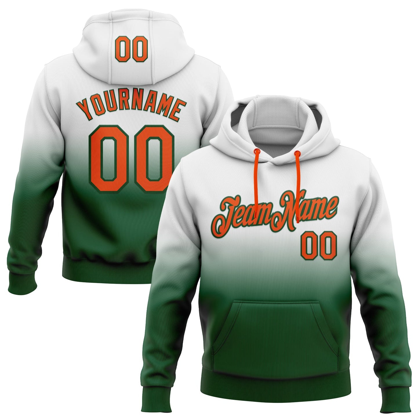 Custom Stitched White Orange-Green Fade Fashion Sports Pullover Sweatshirt Hoodie - Main View