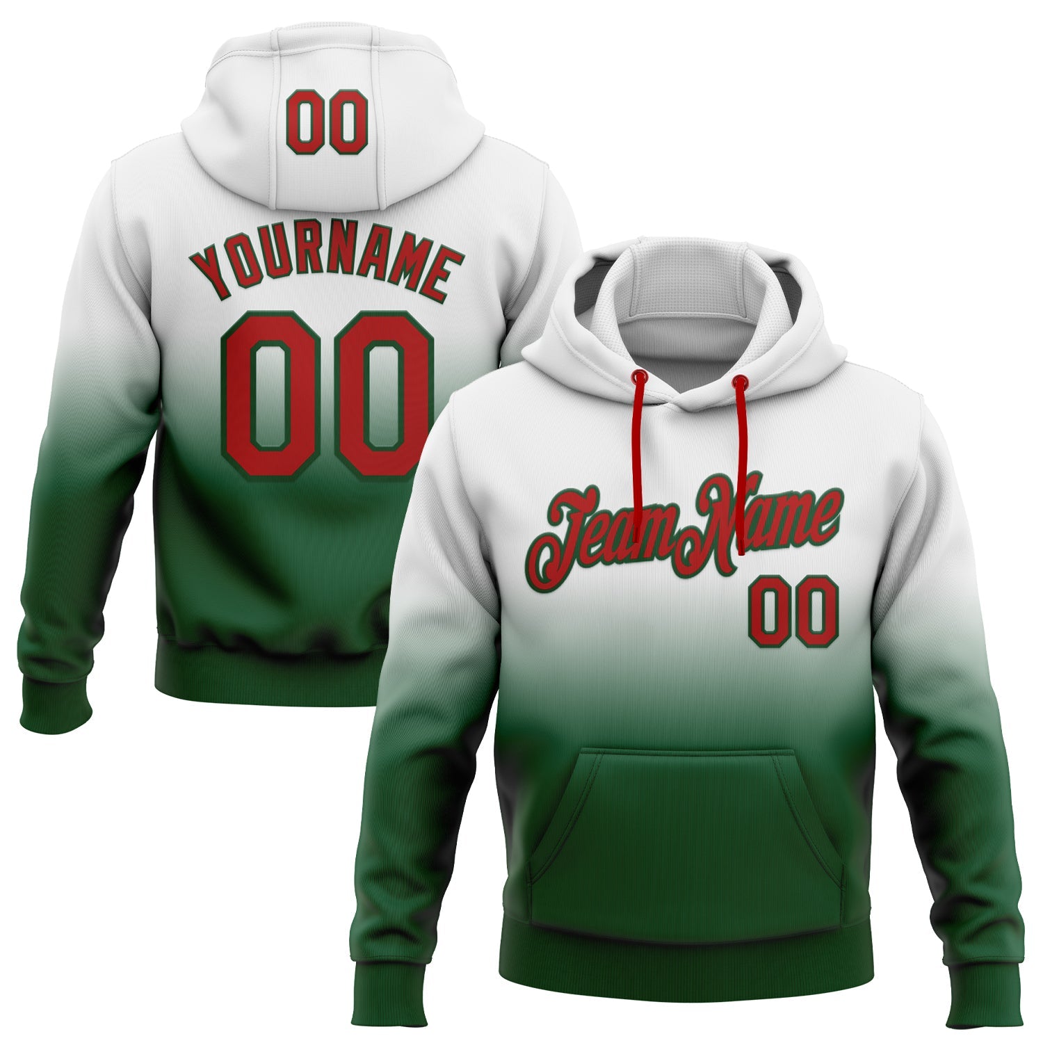 Custom Stitched White Red-Green Fade Fashion Sports Pullover Sweatshirt Hoodie - Main View