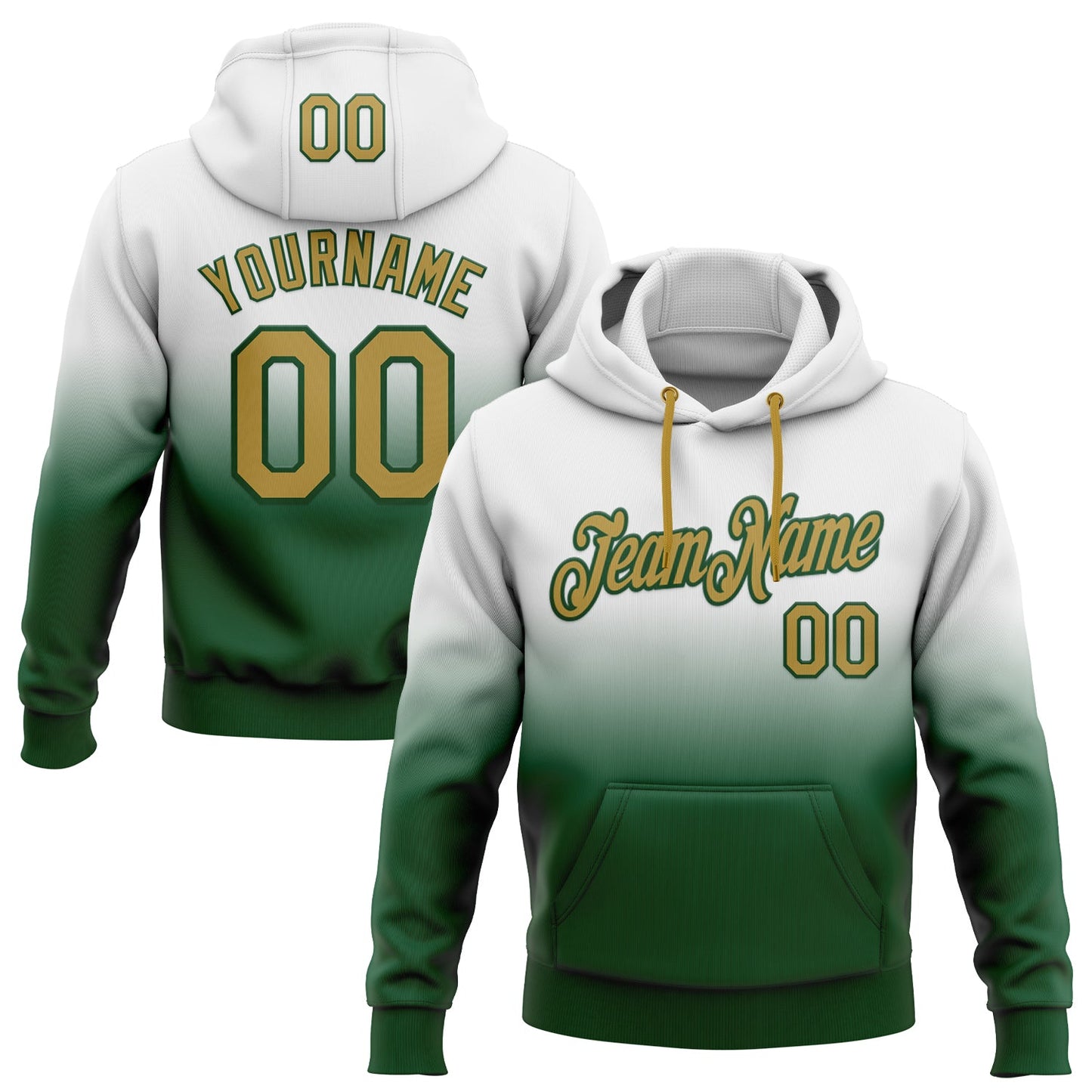 Custom Stitched White Old Gold-Green Fade Fashion Sports Pullover Sweatshirt Hoodie - Main View