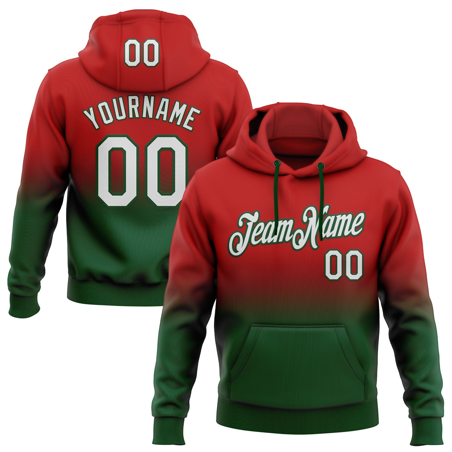 Custom Stitched Red White-Green Fade Fashion Sports Pullover Sweatshirt Hoodie - Main View
