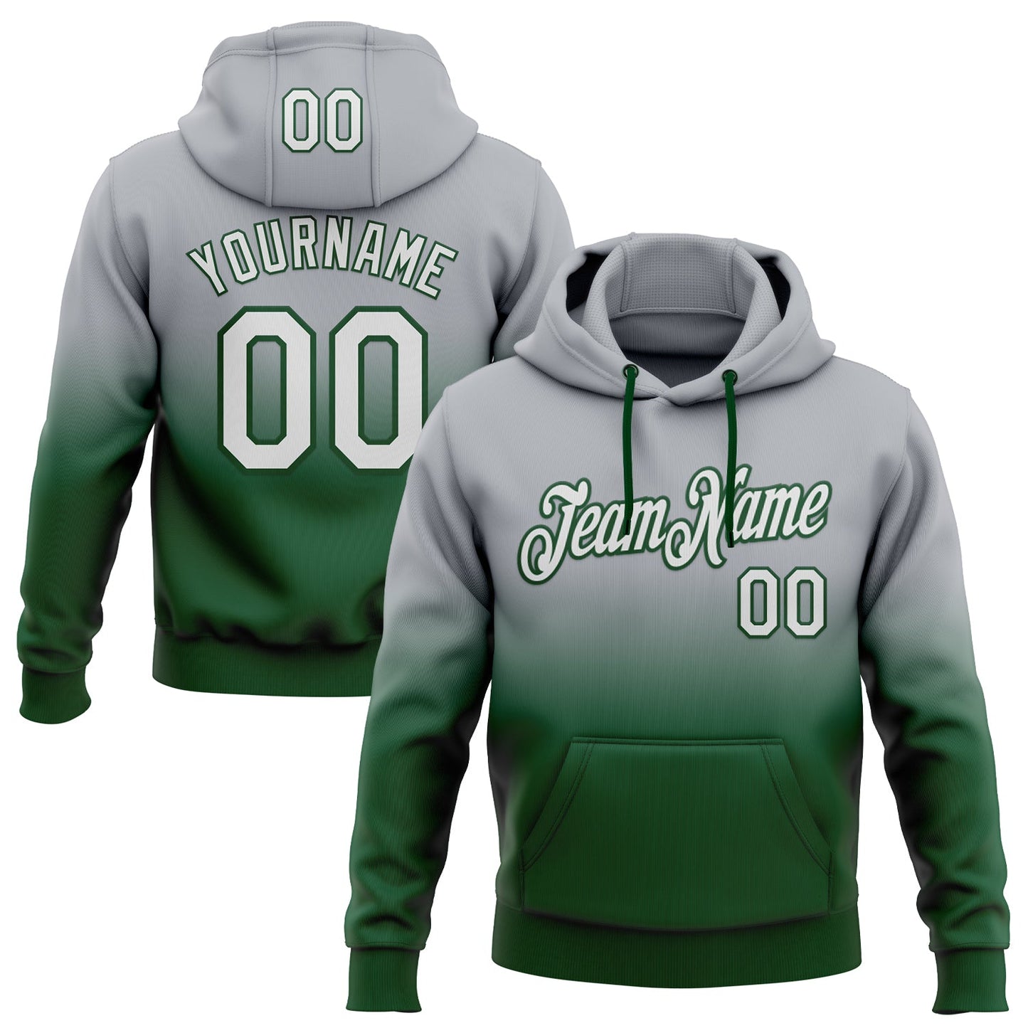 Custom Stitched Gray White-Green Fade Fashion Sports Pullover Sweatshirt Hoodie - Main View