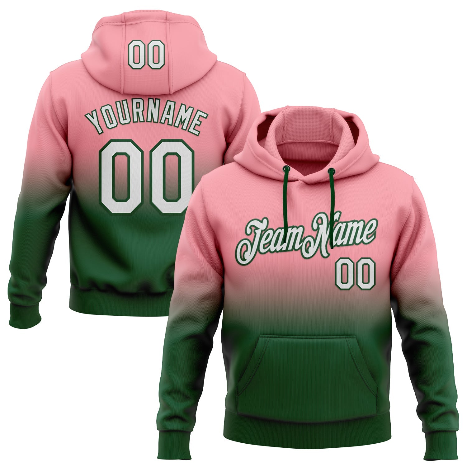 Custom Stitched Medium Pink White-Green Fade Fashion Sports Pullover Sweatshirt Hoodie - Main View