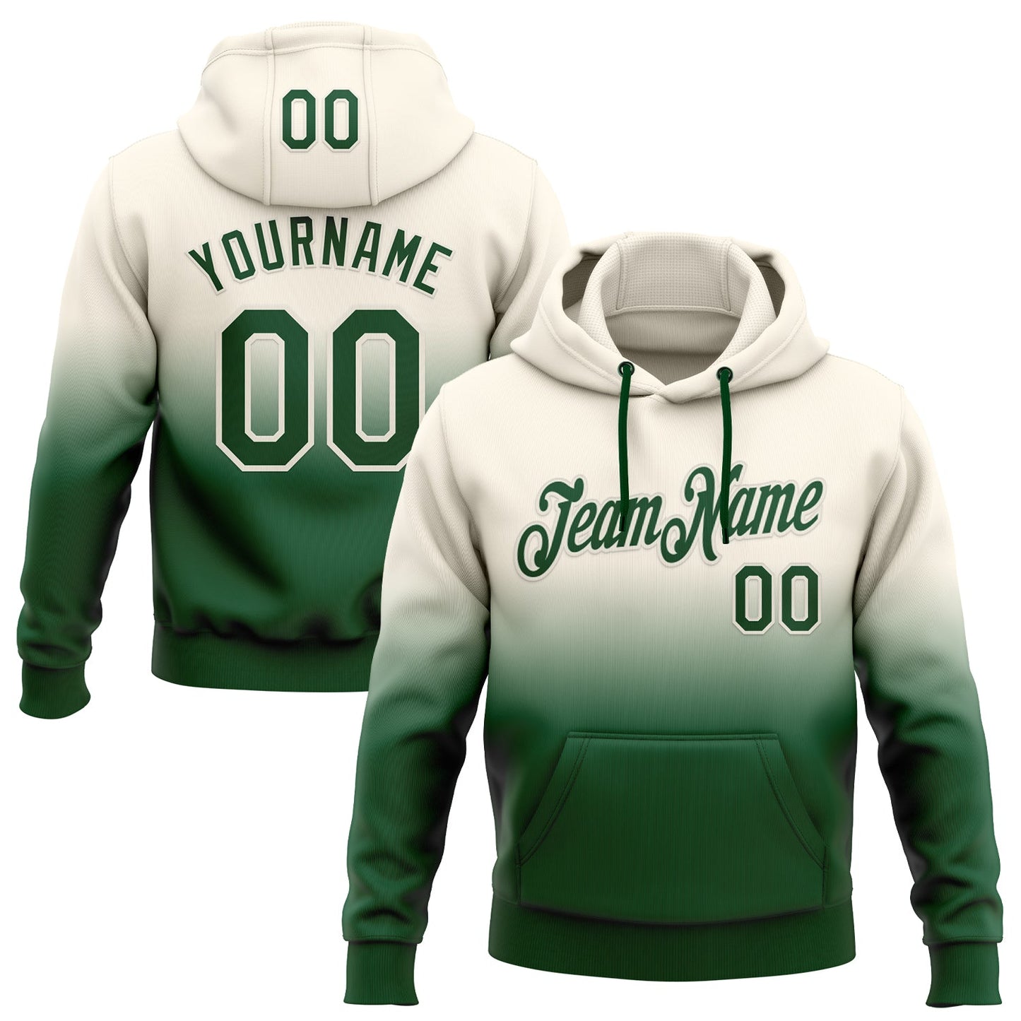 Custom Stitched Cream Green Fade Fashion Sports Pullover Sweatshirt Hoodie - Main View