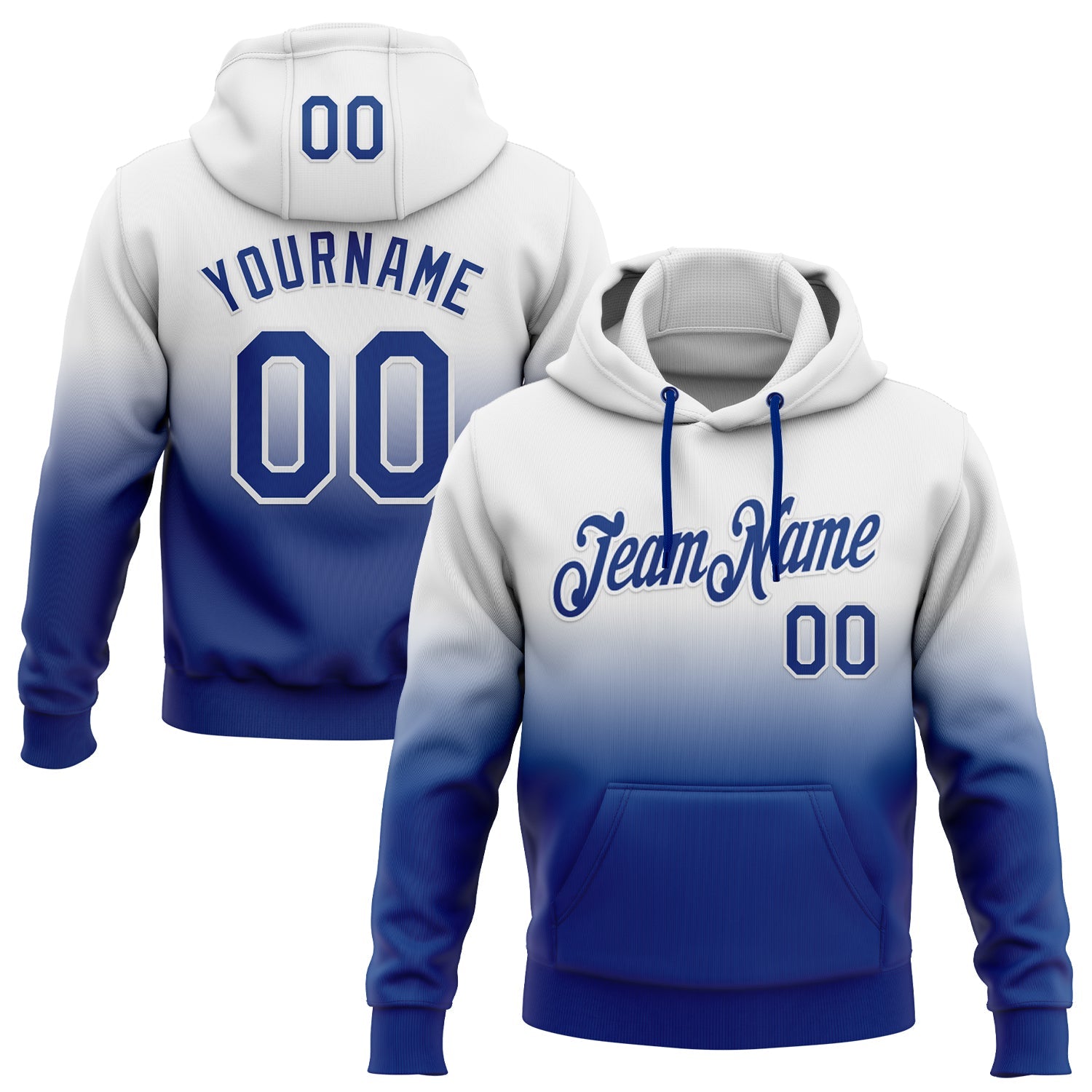 Custom Stitched White Royal Fade Fashion Sports Pullover Sweatshirt Hoodie - Main View