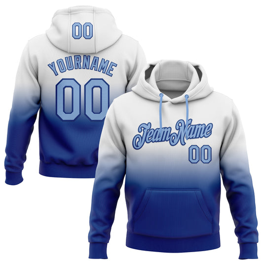 Custom Stitched White Light Blue-Royal Fade Fashion Sports Pullover Sweatshirt Hoodie - Main View