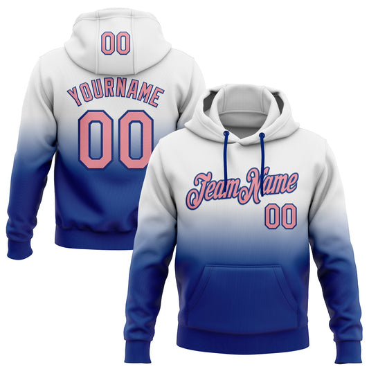 Custom Stitched White Medium Pink-Royal Fade Fashion Sports Pullover Sweatshirt Hoodie - Main View