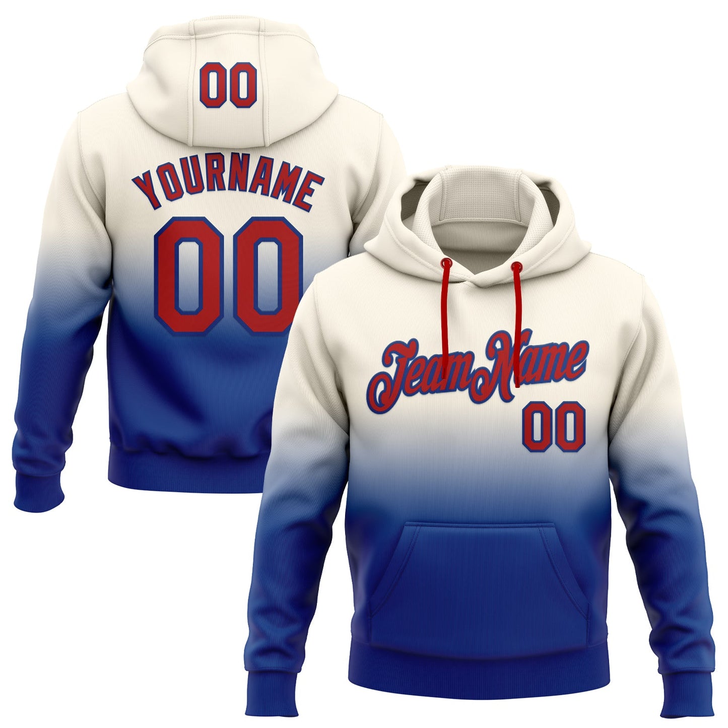 Custom Stitched Cream Red-Royal Fade Fashion Sports Pullover Sweatshirt Hoodie - Main View