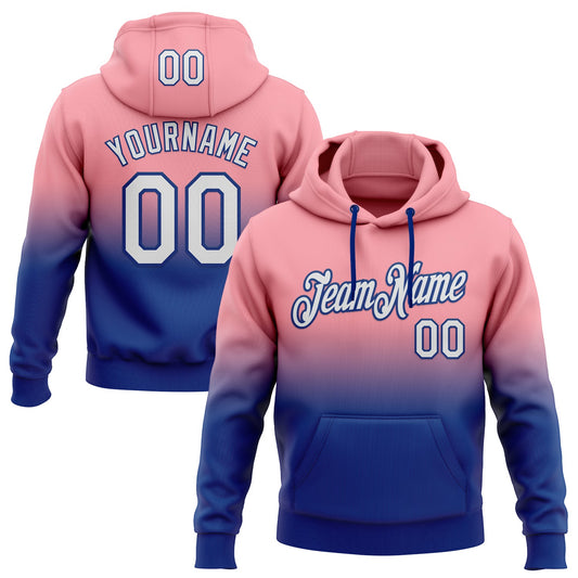 Custom Stitched Medium Pink White-Royal Fade Fashion Sports Pullover Sweatshirt Hoodie - Main View
