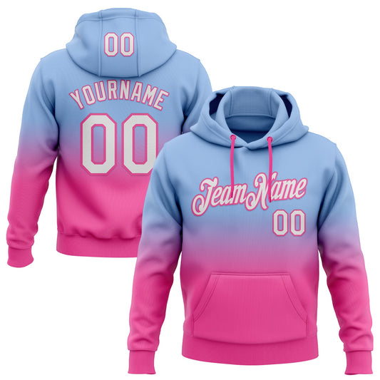Custom Stitched Light Blue White-Pink Fade Fashion Sports Pullover Sweatshirt Hoodie - Main View