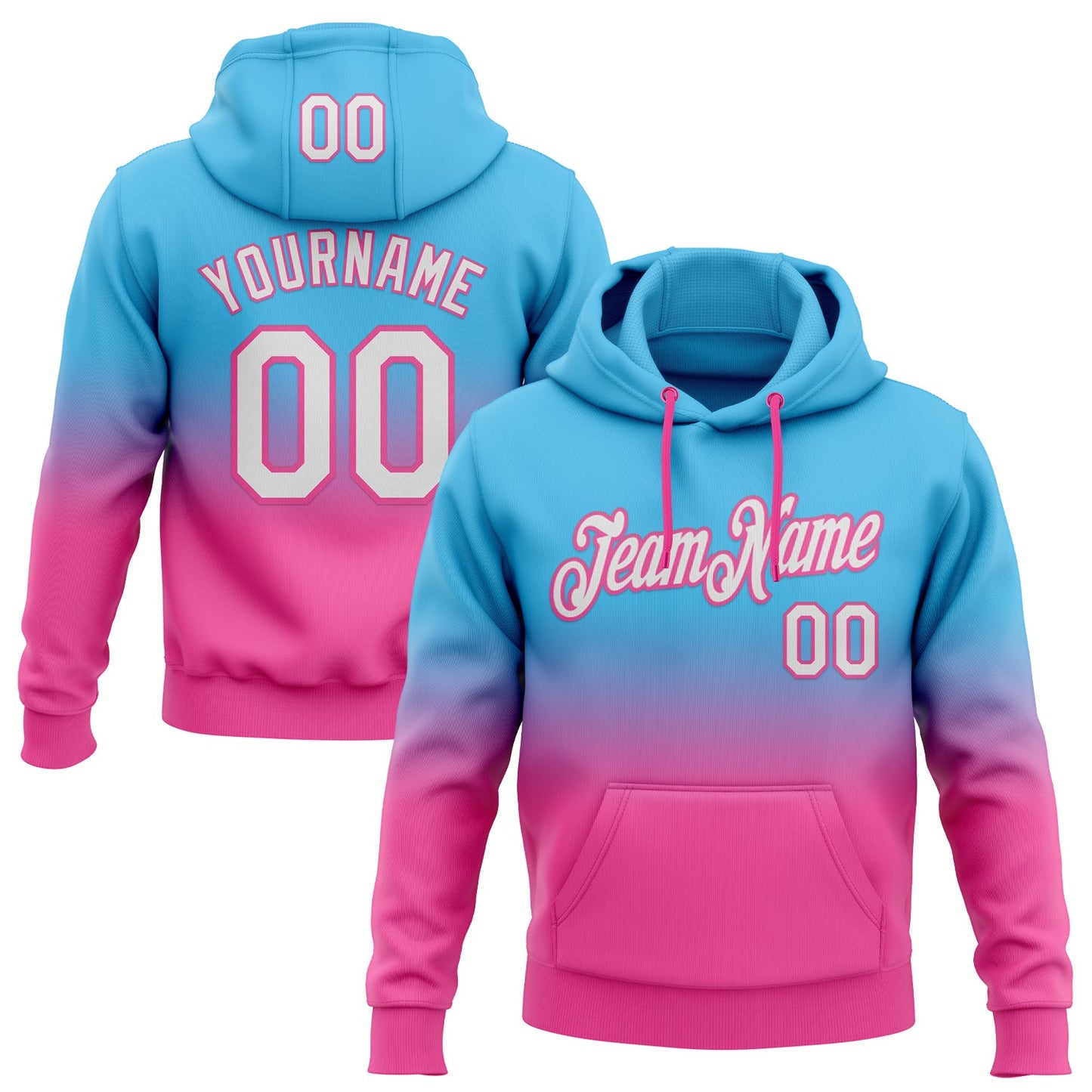 Custom Stitched Sky Blue White-Pink Fade Fashion Sports Pullover Sweatshirt Hoodie - Main View