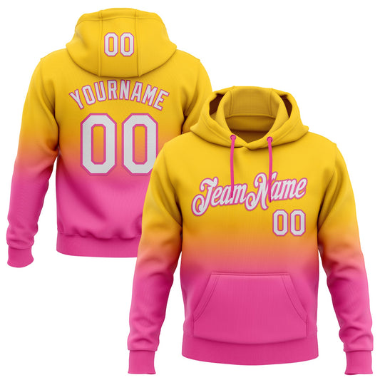 Custom Stitched Yellow White-Pink Fade Fashion Sports Pullover Sweatshirt Hoodie - Main View