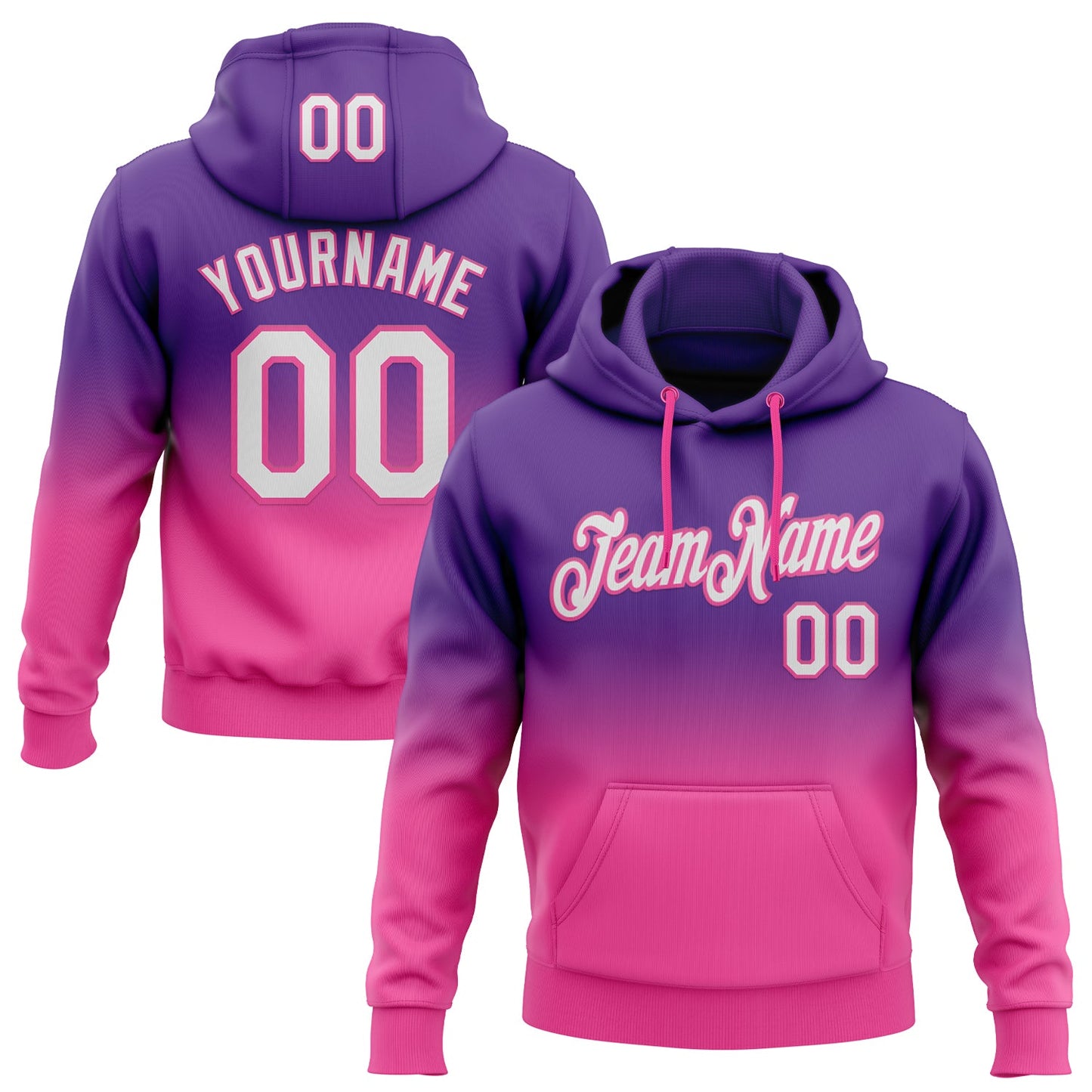 Custom Stitched Purple White-Pink Fade Fashion Sports Pullover Sweatshirt Hoodie - Main View