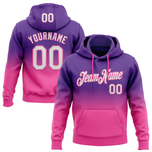 Custom Stitched Purple White-Pink Fade Fashion Sports Pullover Sweatshirt Hoodie - Main View