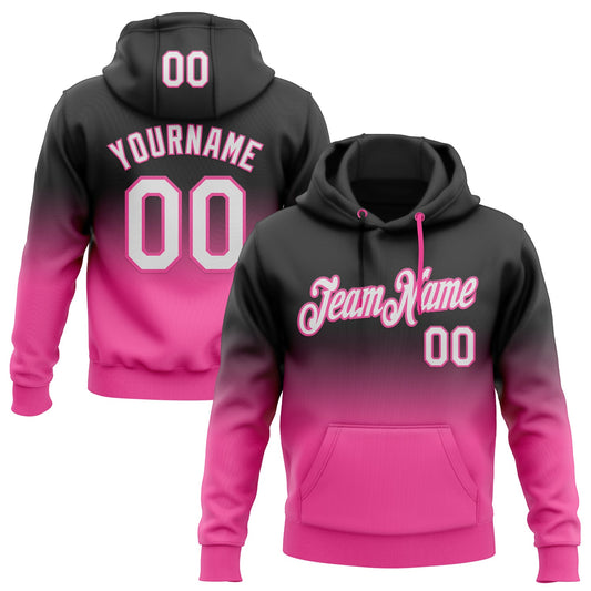 Custom Stitched Black White-Pink Fade Fashion Sports Pullover Sweatshirt Hoodie - Main View