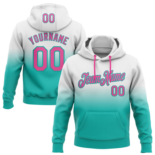 Custom Stitched White Pink-Aqua Fade Fashion Sports Pullover Sweatshirt Hoodie - Main View