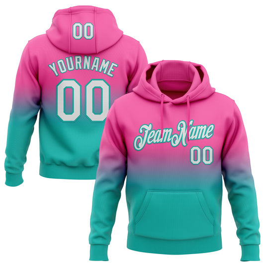Custom Stitched Pink White-Aqua Fade Fashion Sports Pullover Sweatshirt Hoodie - Main View