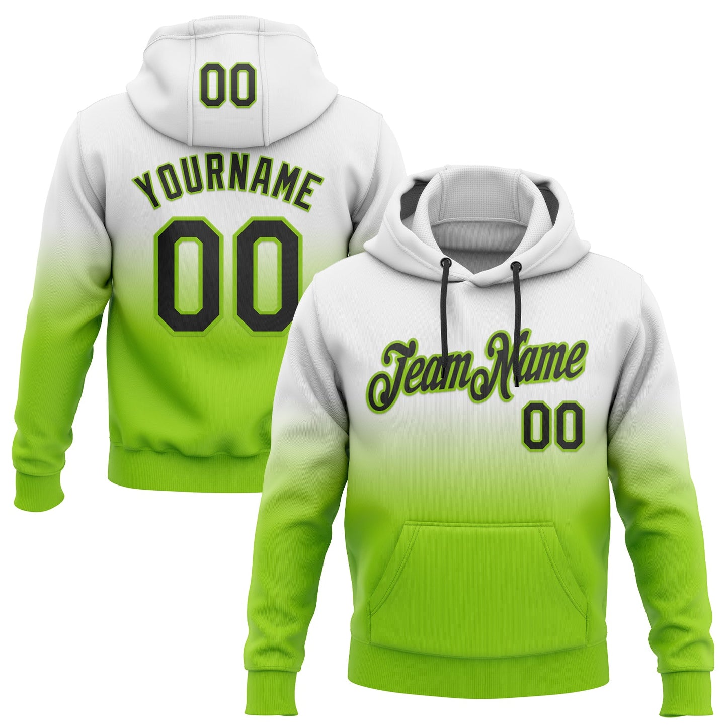Custom Stitched White Black-Neon Green Fade Fashion Sports Pullover Sweatshirt Hoodie - Main View