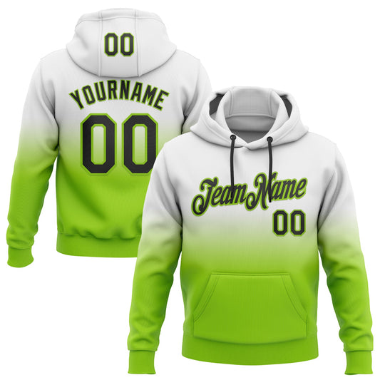 Custom Stitched White Black-Neon Green Fade Fashion Sports Pullover Sweatshirt Hoodie - Main View