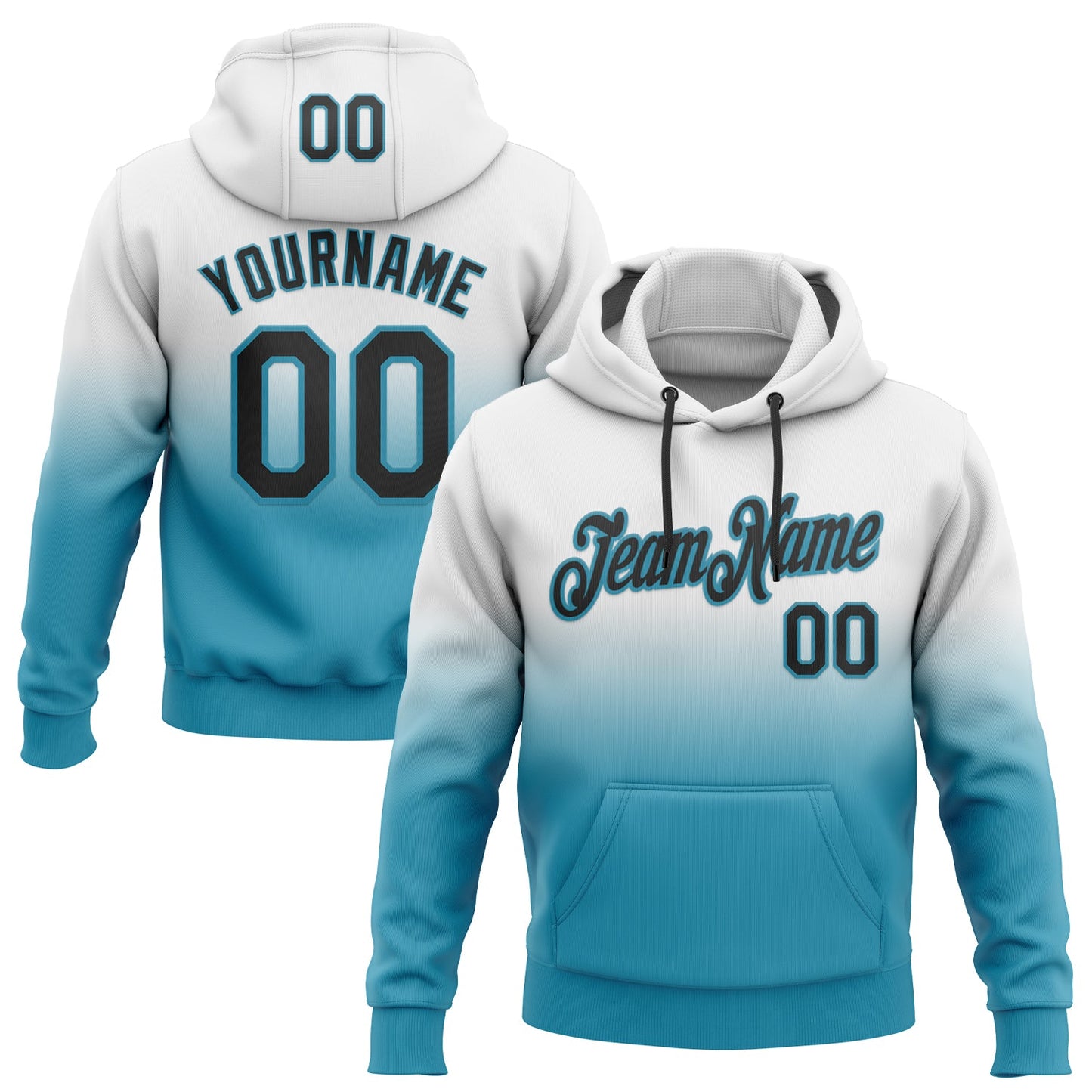 Custom Stitched White Black-Panther Blue Fade Fashion Sports Pullover Sweatshirt Hoodie - Main View