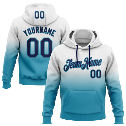 Custom Stitched White Navy-Panther Blue Fade Fashion Sports Pullover Sweatshirt Hoodie - Main View