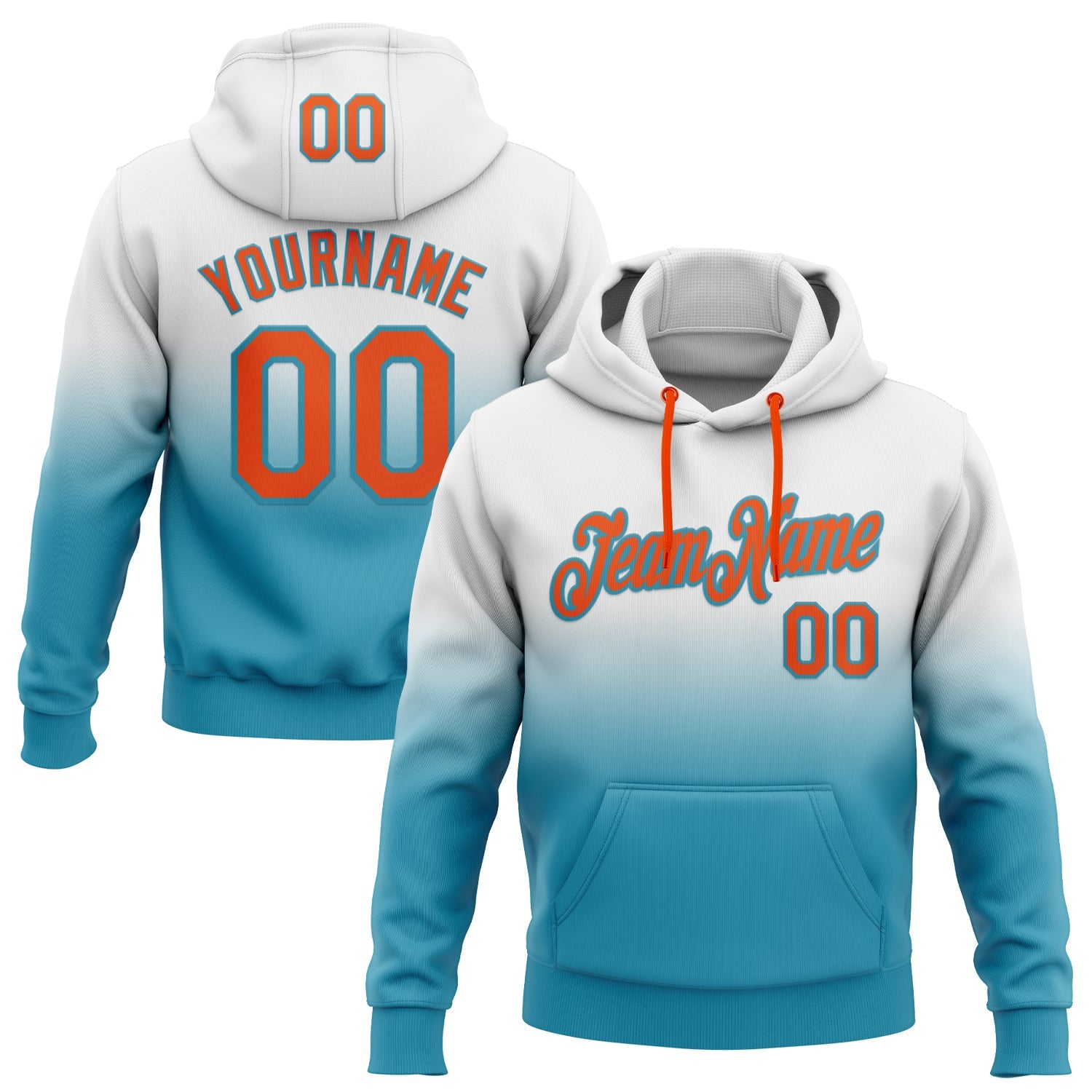 Custom Stitched White Orange-Panther Blue Fade Fashion Sports Pullover Sweatshirt Hoodie - Main View