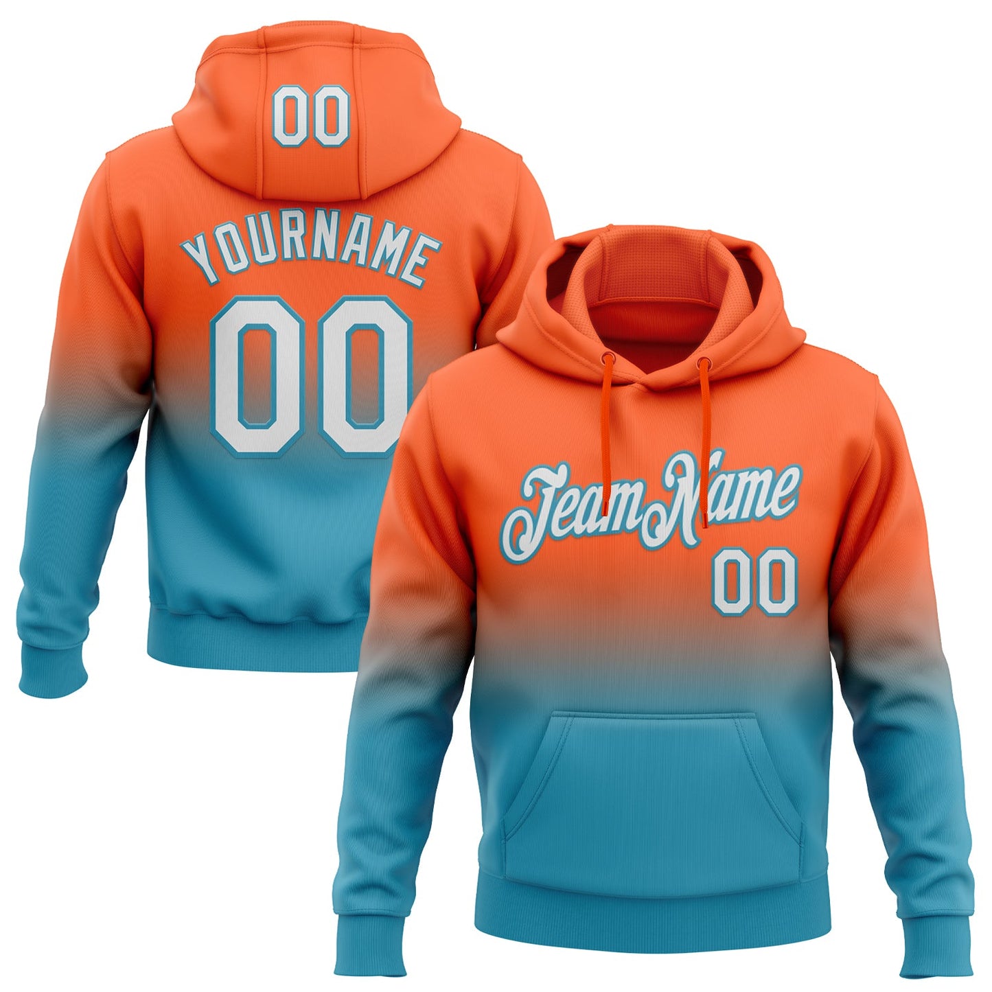 Custom Stitched Orange White-Panther Blue Fade Fashion Sports Pullover Sweatshirt Hoodie - Main View