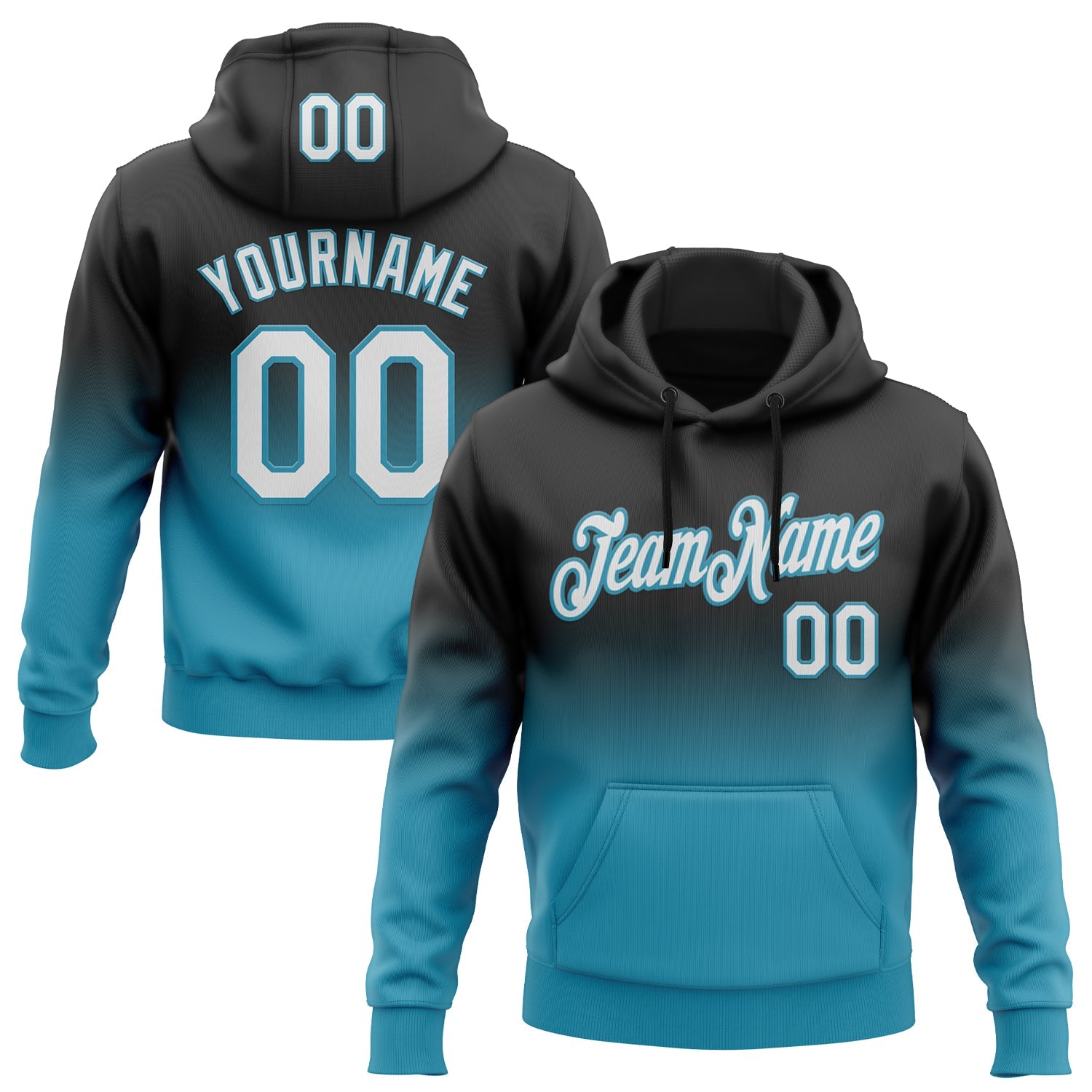 Custom Stitched Black White-Panther Blue Fade Fashion Sports Pullover Sweatshirt Hoodie - Main View